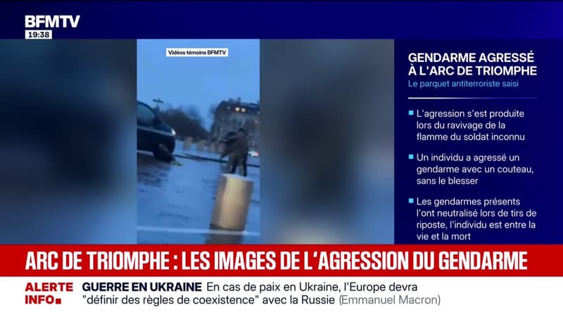Paris: les images de l'interpellation de l'agresseur d'un gendarme au niveau de l'Arc de Triomphe