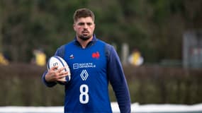 Grégory Alldritt à l'entraînement avec le XV de France, le 24 janvier 2024