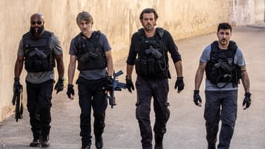 Kaaris, Stanislas Merhar, Lannick Gautry et David Belle dans "Bronx"