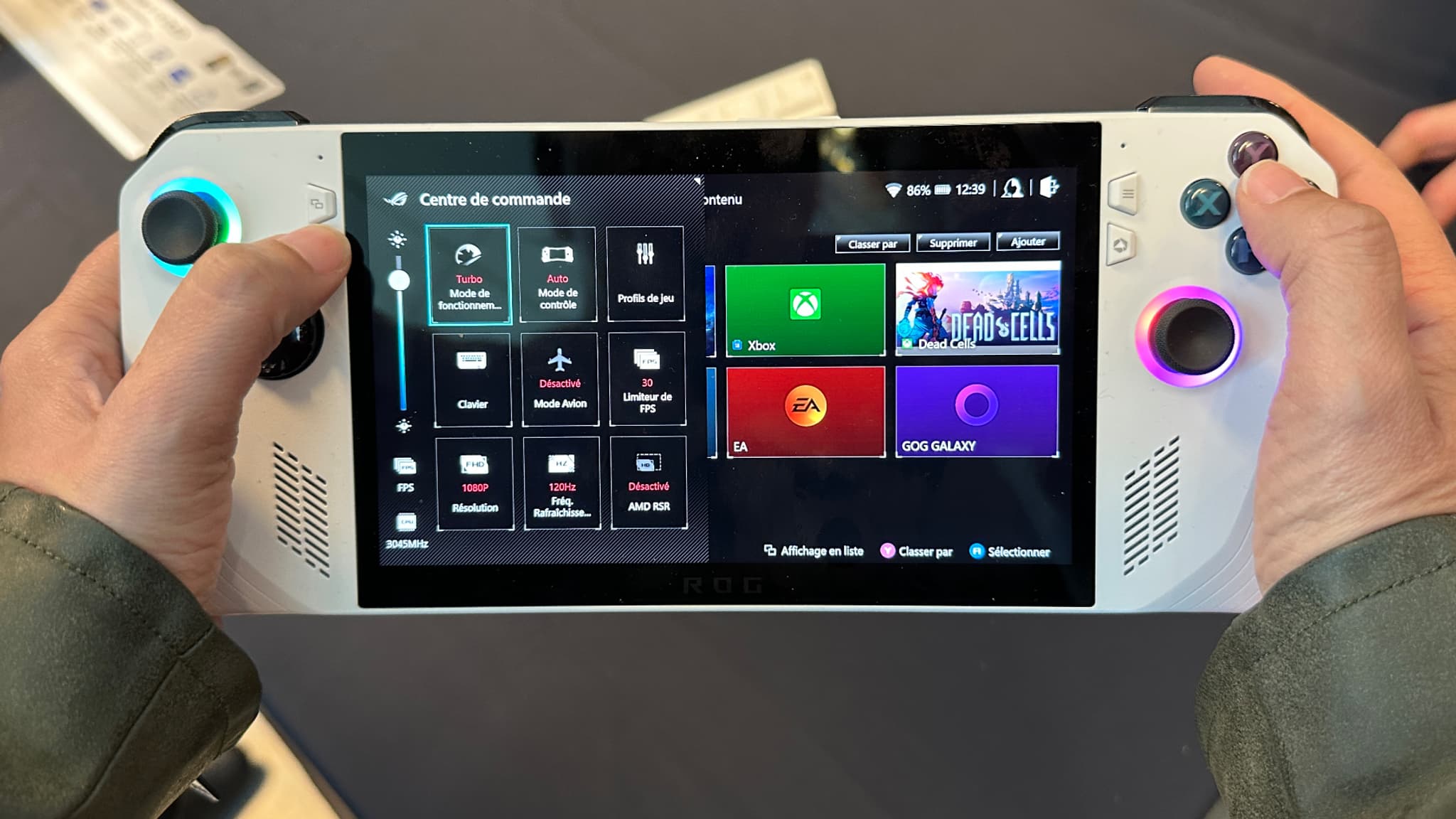 Le menu commandes et réglages de la Asus ROG Ally