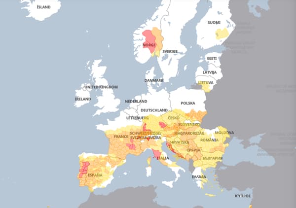 Niveaux de vigilance canicule en Europe, le 23 août 2023.