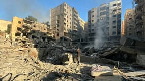 Des immeubles effondrés à Beyrouth, au Liban, après des frappes israéliennes, le 28 septembre 2024
