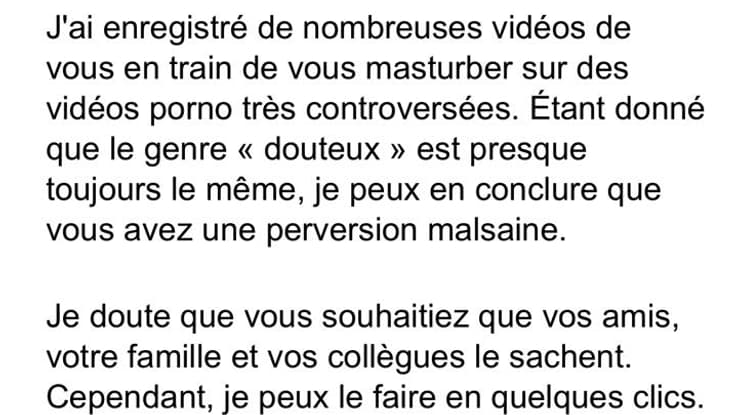 L'e-mail frauduleux reçu