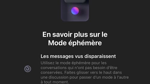 Capture d'écran des informations de Messenger au sujet des messages éphémères Capture d'écran des informations de Messenger au sujet des messages éphémères