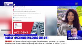 Un incendie en cours ce lundi matin après un accident sur l'A1 à Roissy