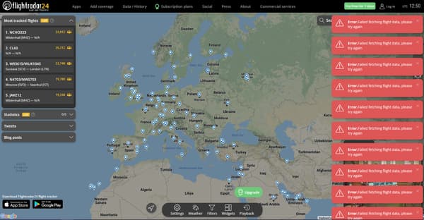 Le site Flight Radar est en panne. 