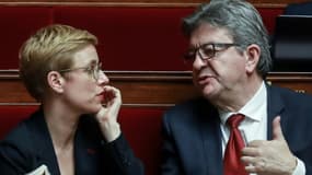 Clémentine Autain et Jean-Luc Mélenchon lors des questions au gouvernement à l'Assemblée nationale le 26 février 2020 à Paris