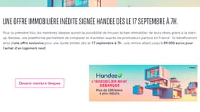 Le site de ventes privées Veepee propose une vente de biens neufs (studio, T2, T3, T4, T4 duplex, T5, T5 duplex).
