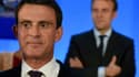 Le Premier ministre Manuel Valls devant le ministre de l'Economie Emmanuel Macron, le 20 mai 2016 à Privas