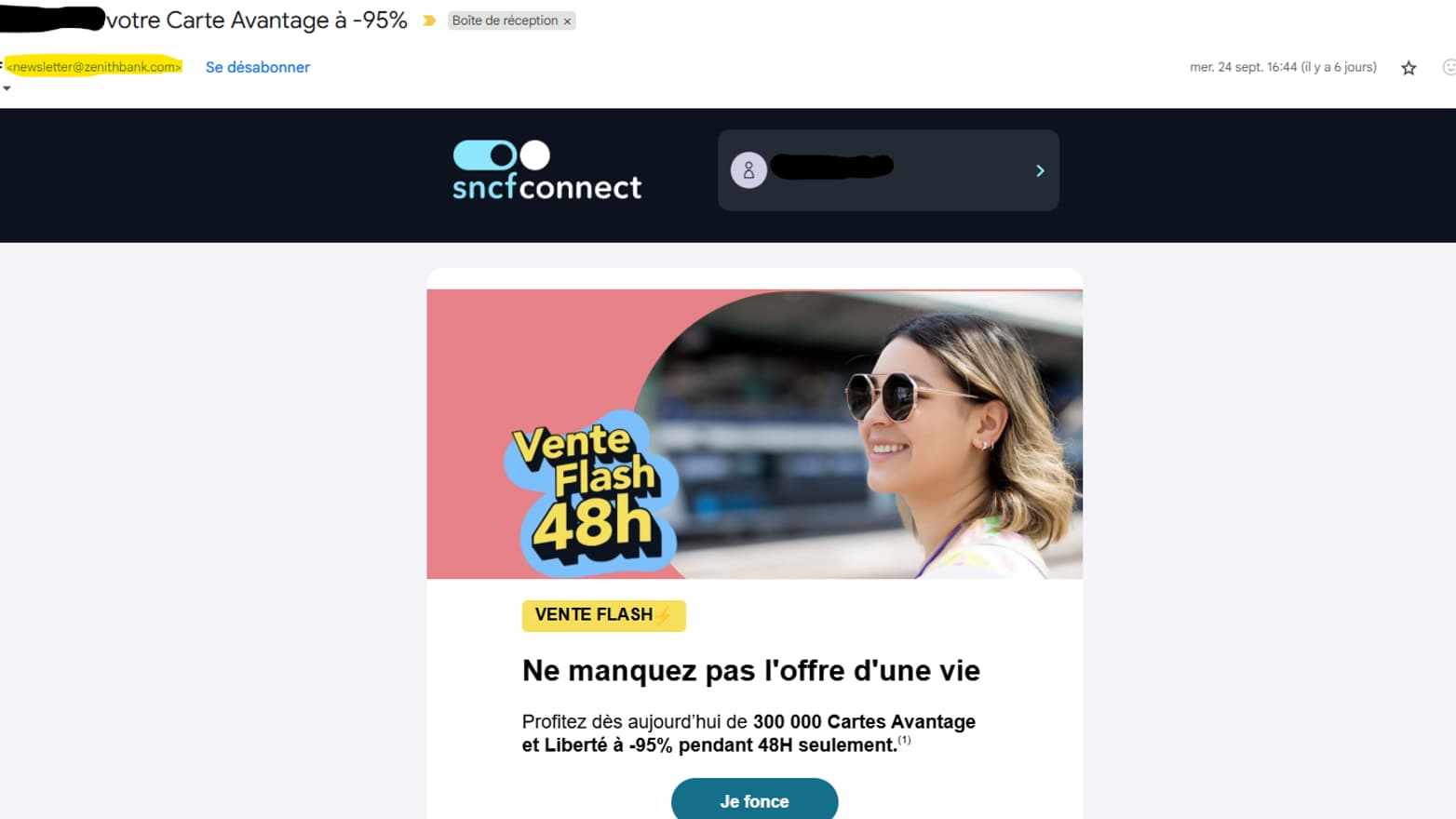 Un faux mail d'arnaque SNCF