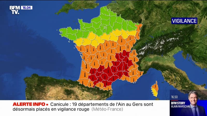 Canicule: de l'Ain au Gers, les 19 départements en vigilance rouge