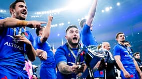 La joie du XV de France, vainqueur du Grand Chelem, le 19 mars 2022.