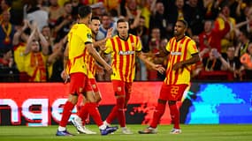 Les joueurs du RC Lens célèbrent l'ouverture du score face au Panathinaïkos, le 22 août 2024