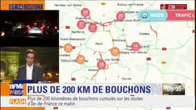 Déjà plus de 200km de bouchons cumulés en Ile-de-France, deux accidents sur l'A6 et sur l'A4