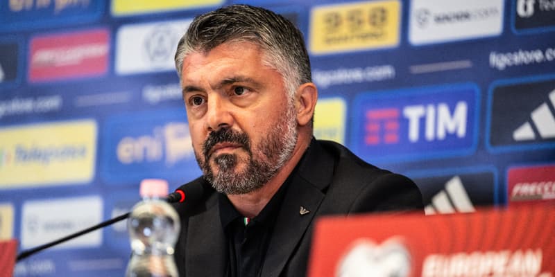 Le sélectionneur de l'Italie Gennaro Gattuso en conférence de presse, 7 septembre 2025