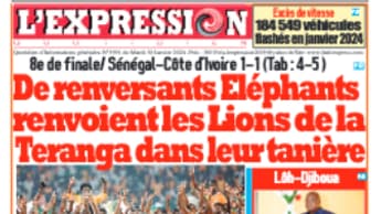 La Une du quotidien ivoirien L'Expression le 30 janvier 2024 après la victoire des Eléphants face au Sénégal (1-1, 5 t.a.b. 4) en 8e de finale de la CAN