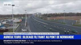 Colère des agriculteurs: un blocage filtrant sur le pont de Normandie, en Seine-Maritime