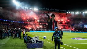 Le tifo de la tribune Auteuil lors de PSG-Milan, en octobre 2023.