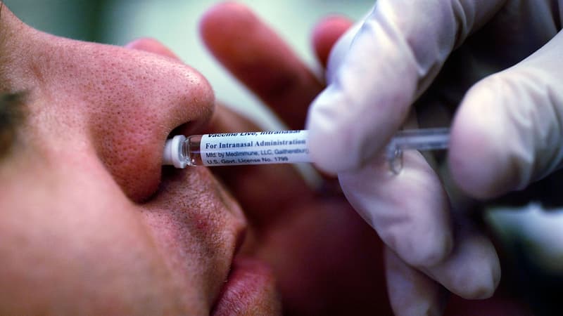 Image d'illustration - Une dose de vaccin contre le H1N1 injectée dans le nez, en 2009