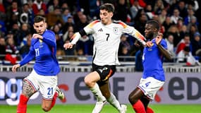 France-Allemagne, Théo Hernandez et Dayot Upamecano au duel avec Kai Havertz, le 23 mars 2024