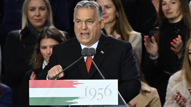 Viktor Orban lors d'un discours à Budapest le 23 octobre 2021.