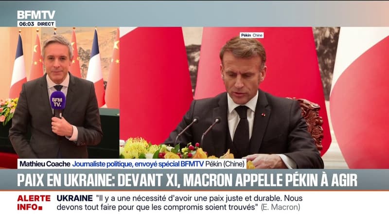 Emmanuel Macron accueilli en grande pompe en Chine, avant de s'entretenir avec Xi Jinping sur les échanges commerciaux et sur la guerre en Ukraine