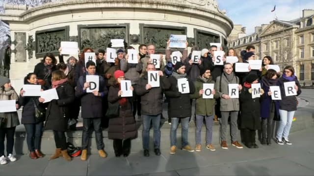 Le rassemblement des journalistes à Paris le 19 janvier.