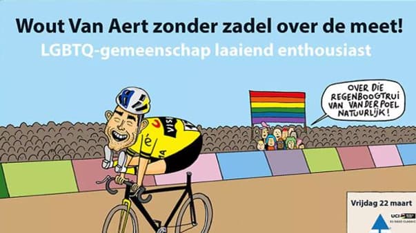 La caricature (retirée) de l'E3 sur Wout van Aert et la communauté LGBTQ+ La caricature (retirée) de l'E3 sur Wout van Aert et la communauté LGBTQ+