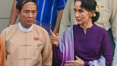 Aung San Suu Kyi avec le président Win Myint