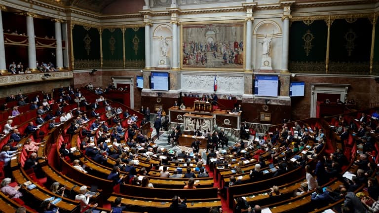 Vue générale de l'Assemblée nationale lors d'une séance de questions au gouvernement à Paris le 18 juillet 2023