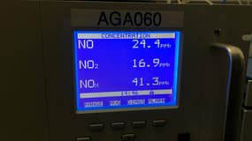 L'écran d'un appareil de mesure de la pollution dans le métro parisien
