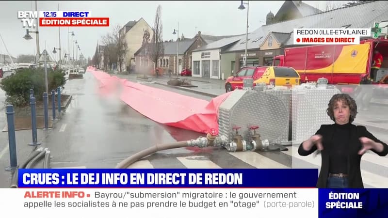 Redon: un barrage hydraulique est installé à côté du port pour contenir la montée des eaux