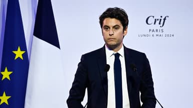 Le Premier ministre, Gabriel Attal, devant le Conseil représentatif des institutions juives de France (Crif) lundi 6 mai à Paris
