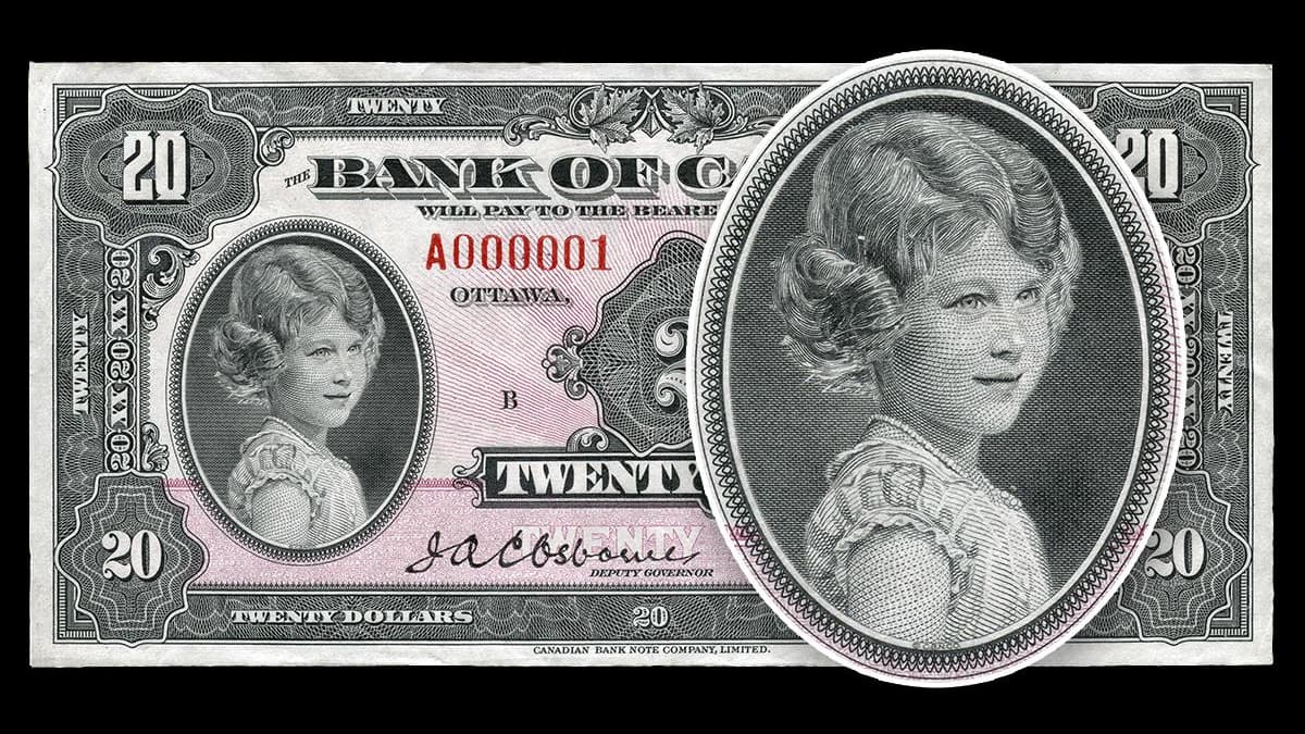 Elizabeth à 8 ans sur un billet canadien. Elizabeth à 8 ans sur un billet canadien.