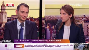 Aurore Bergé et Laurent Jacobelli sur le plateau de RMC le 22 avril 2022