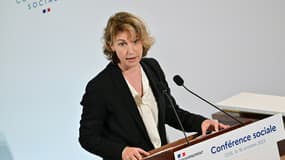 Marylise Léon, secrétaire générale de la CFDT, lors de la conférence sociale organisée au Conseil Economique, Social et Environnemental (CESE) à Paris, le 16 octobre 2023. 