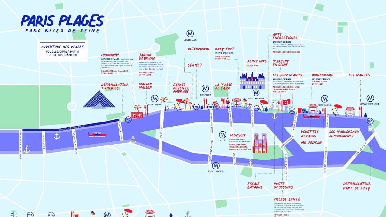 La carte de l'édition 2020 de Paris Plages.