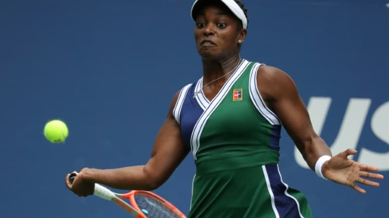 Sloane Stephens face à l'Allemande Angelique Kerber à l'US Open, le 4 septembre 2021