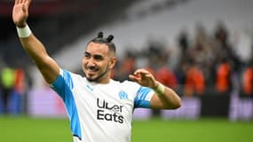Le milieu de Marseille Dimitri Payet buteur contre Qarabag en barrage aller de Ligue Europa Conférence, le 17 février 2022 au Stade Vélodrome