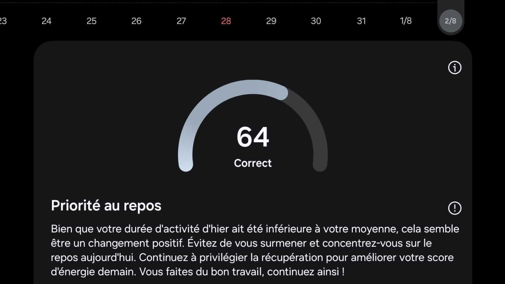 Le score d'énergie apparaît chaque matin dans l'application Samsung Health