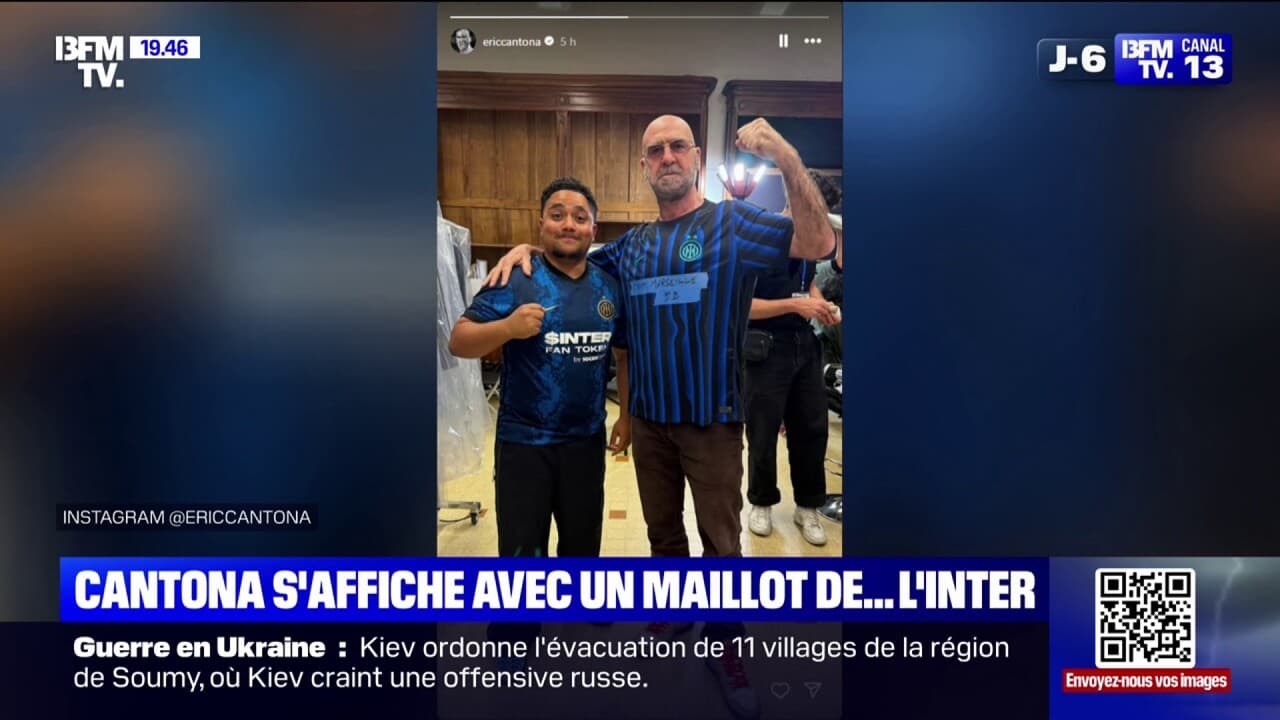 Ligue des champions: éric cantona s'affiche avec un maillot de l'inter milan avant le match de ce soir