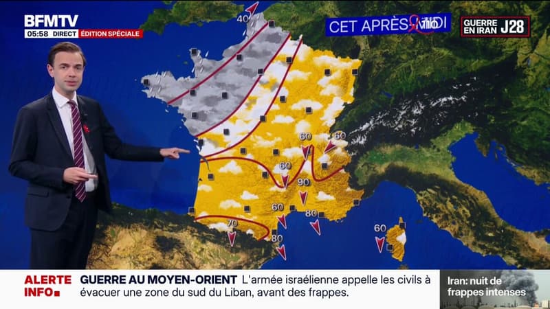 Nouvelle perturbation attendue sur les bords de Manche avec des pluies sur la Bretagne et la Normandie, du soleil dans le sud-est
