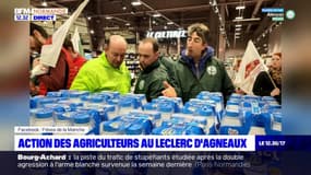 Manche: des agriculteurs se mobilisent dans le magasin Leclerc à Agneaux