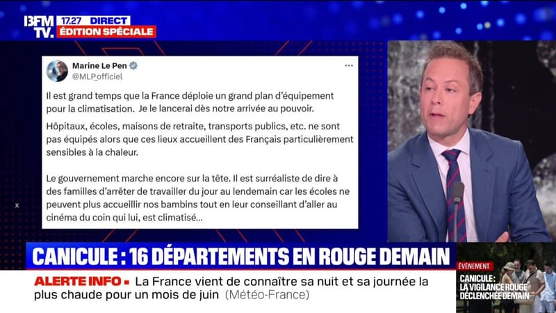 Face à la canicule, Marine Le Pen plaide pour un 