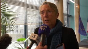 Elisabeth Borne en déplacement à Vire dans le Calvados, le 28 janvier 2023