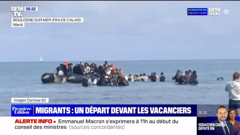 Une cinquantaine de migrants entament leur traversée vers l'Angleterre devant des vacanciers à Boulogne-sur-Mer