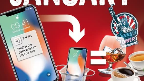 L'affiche proposant l'opération "No phone January" du restaurant d'Albi. L'affiche proposant l'opération "No phone January" du restaurant d'Albi.