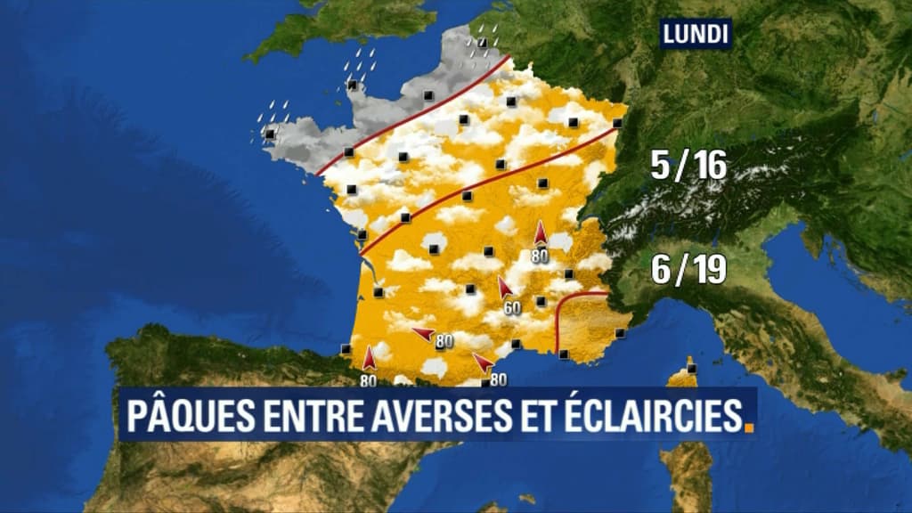 Mis à part sur le nord-ouest, le temps va franchement s'améliorer lundi. Mis à part sur le nord-ouest, le temps va franchement s'améliorer lundi.