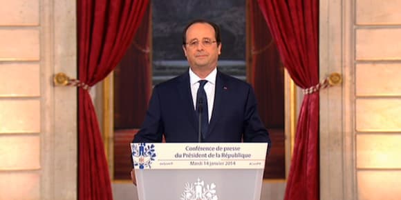 François Hollande pendant sa conférence de presse, mardi 14 janvier, à l'Elysée.