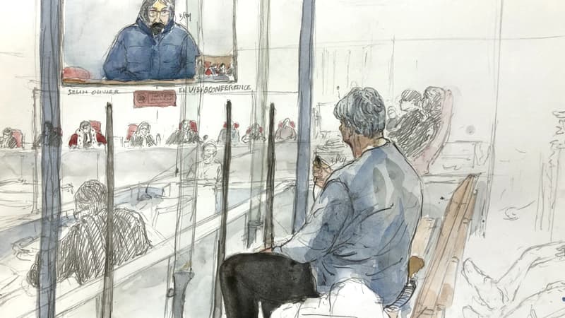 Croquis d'audience du témoignage de Selim Fourniret, le fils de Michel Fourniret et Monique Olivier.